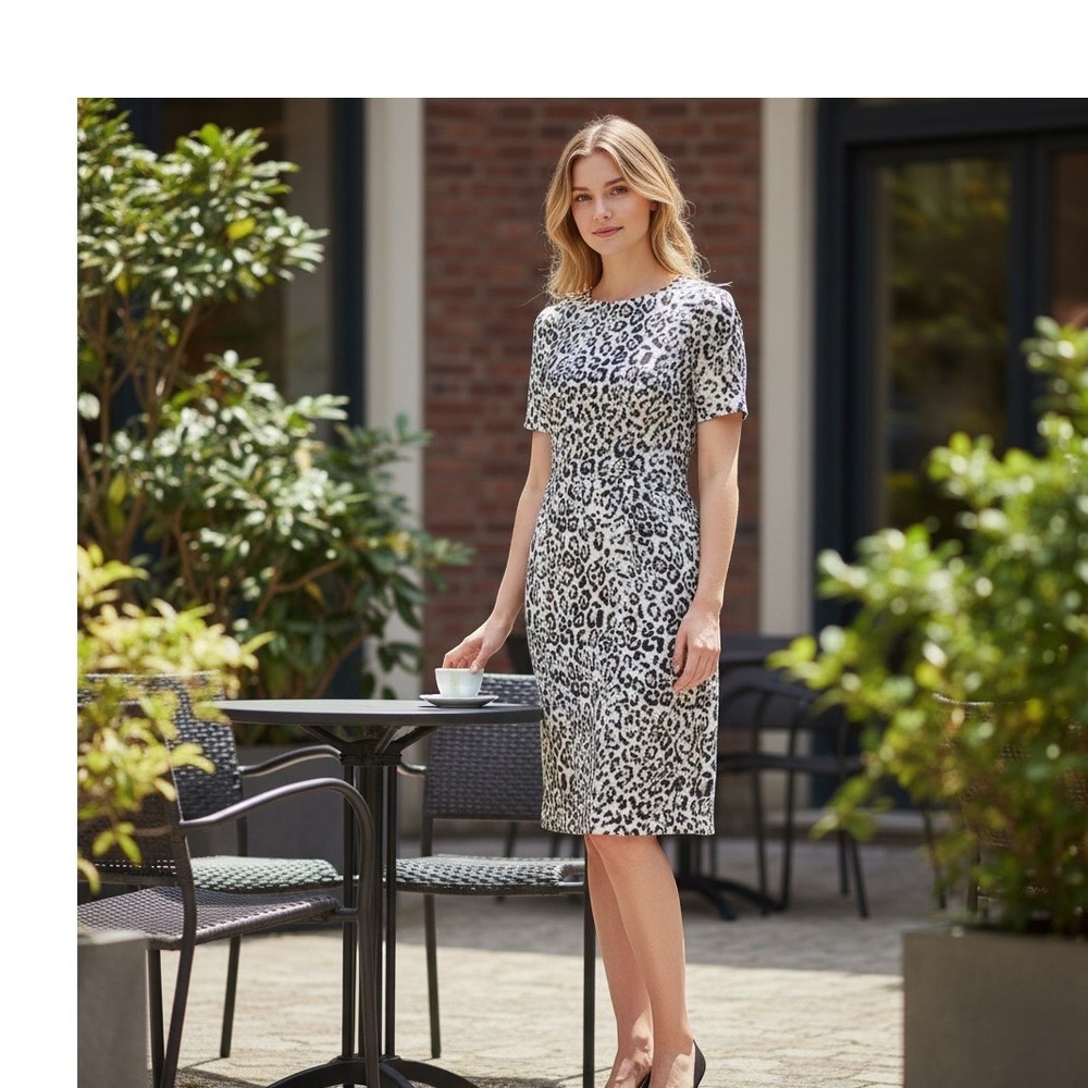 Rachel Parcell Leopard Print Metallic Brocade Midi Dress Silver Black Large